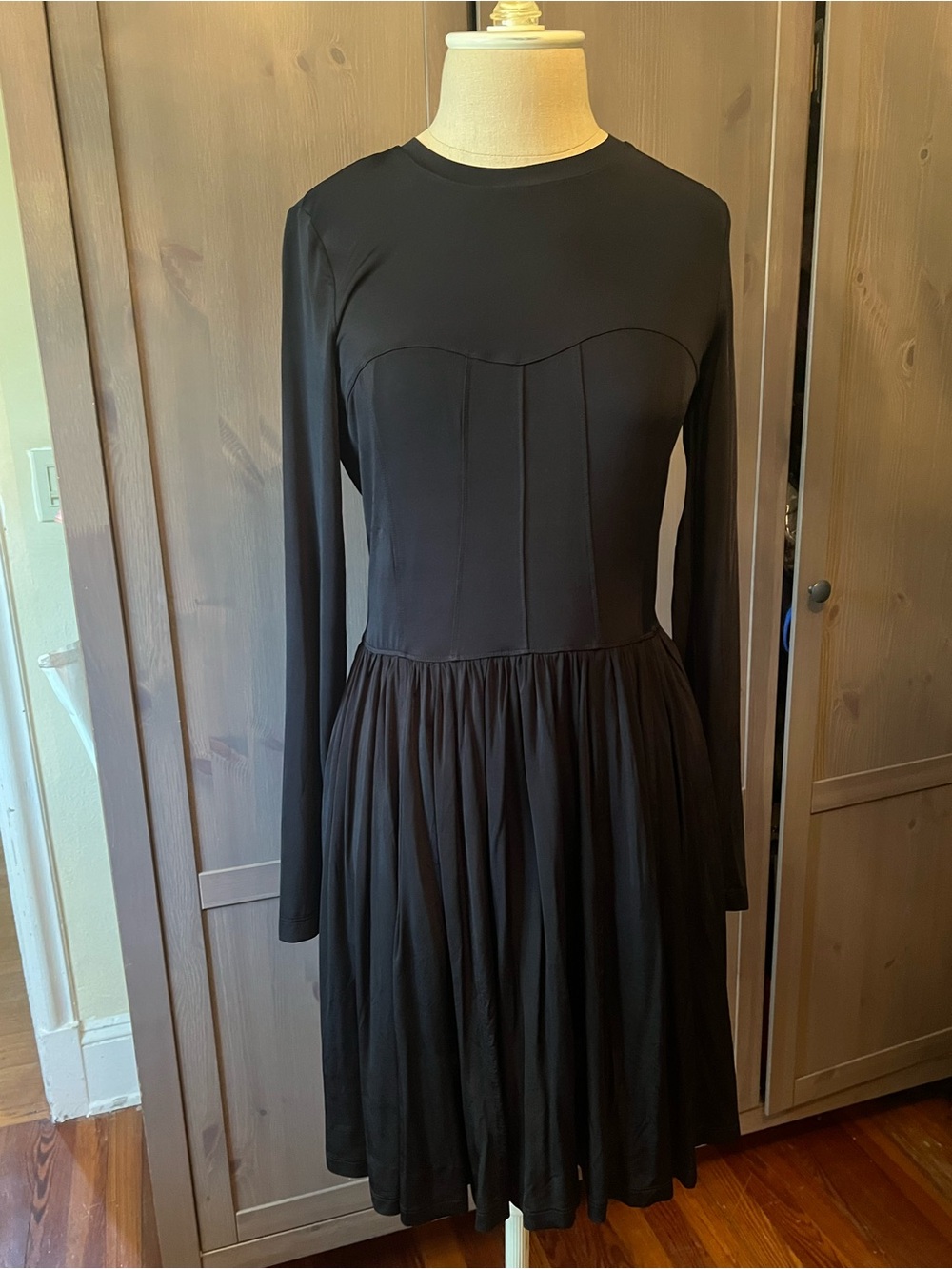 Ulla Johnson Black Long-Sleeve Pleated Midi Dress